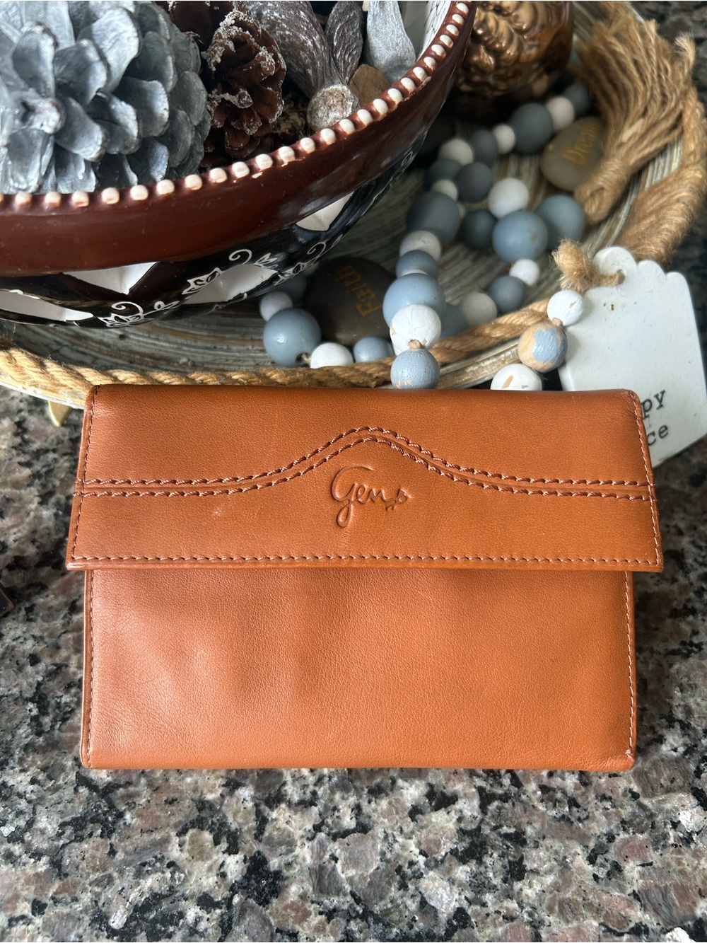 Genuine Leather Compact Wallet — Tan
